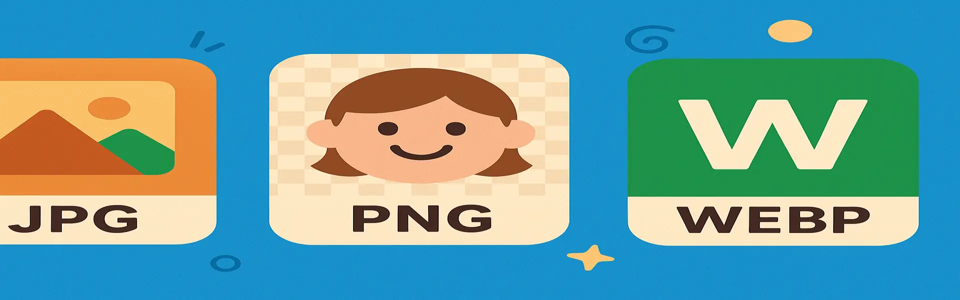 JPG、PNG 和 WEBP 檔案格式的標誌